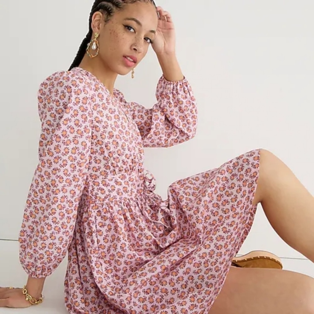 J.Crew v-neck cotton poplin dress in peony paisley